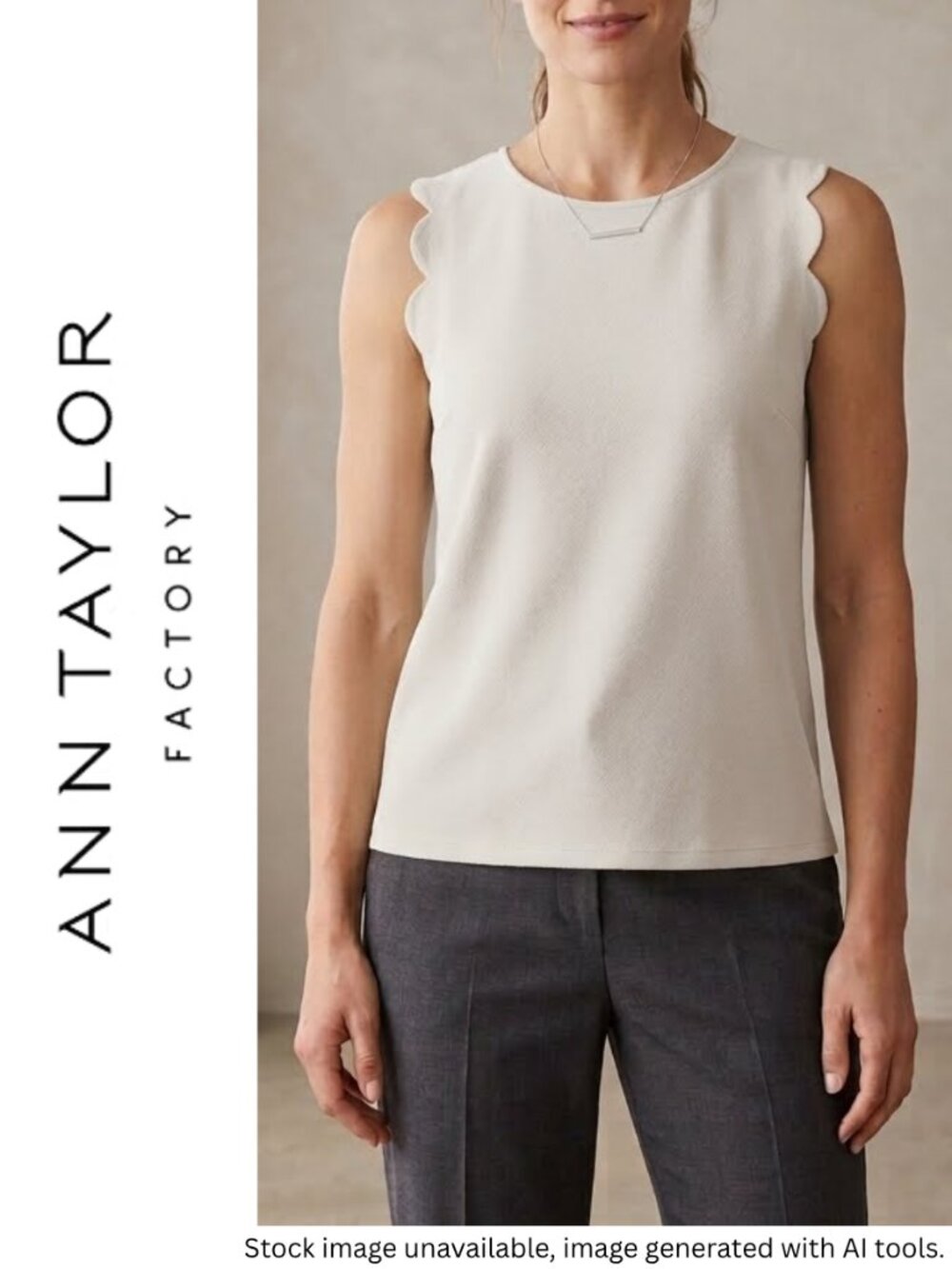 Ann Taylor Factory WHITE Scalloped Sleeveless Top Tank Business Casual Size M